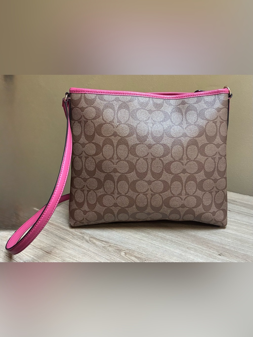 Coach Signature File Bag - Brown/Tan/Raspberry 10x12.5 - Picture 4 of 12